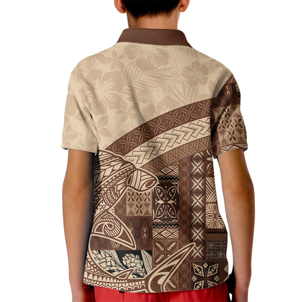 Samoa Mamanu Siapo Mocha Kid Polo Shirt Tatau Malie LT7 - Polynesian Pride