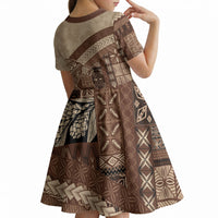 Samoa Mamanu Siapo Mocha Kid Short Sleeve Dress Tatau Malie LT7 - Polynesian Pride