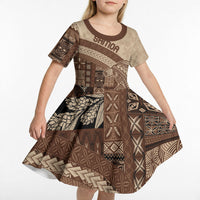 Samoa Mamanu Siapo Mocha Kid Short Sleeve Dress Tatau Malie LT7 - Polynesian Pride