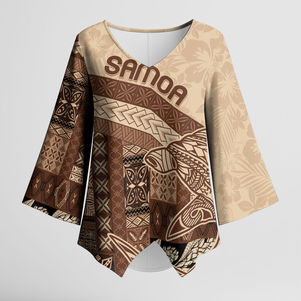 Samoa Mamanu Siapo Mocha Kimono Sleeve Blouse Tatau Malie LT7 Female Beige - Polynesian Pride