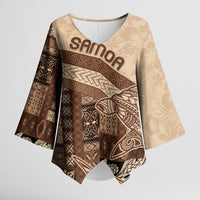 Samoa Mamanu Siapo Mocha Kimono Sleeve Blouse Tatau Malie LT7 Female Beige - Polynesian Pride