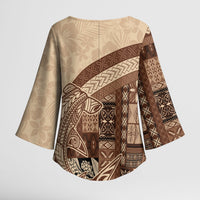 Samoa Mamanu Siapo Mocha Kimono Sleeve Blouse Tatau Malie LT7 - Polynesian Pride