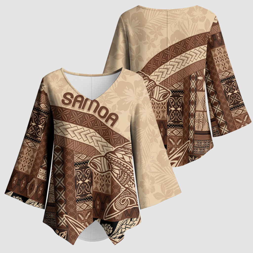 Samoa Mamanu Siapo Mocha Kimono Sleeve Blouse Tatau Malie LT7 - Polynesian Pride