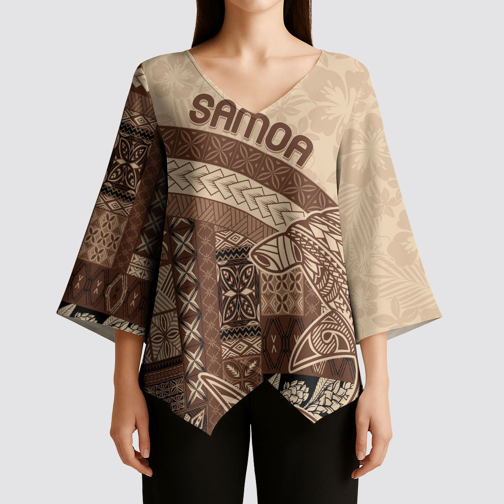 Samoa Mamanu Siapo Mocha Kimono Sleeve Blouse Tatau Malie LT7 - Polynesian Pride