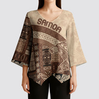 Samoa Mamanu Siapo Mocha Kimono Sleeve Blouse Tatau Malie LT7 - Polynesian Pride