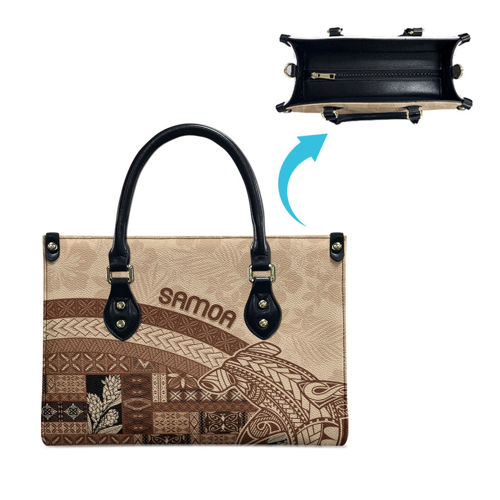 Samoa Mamanu Siapo Mocha Leather Bag Tatau Malie LT7 - Polynesian Pride