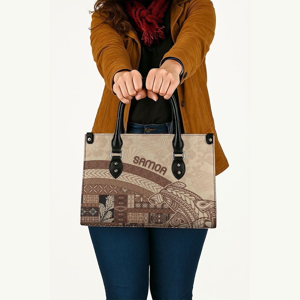 Samoa Mamanu Siapo Mocha Leather Bag Tatau Malie LT7 - Polynesian Pride