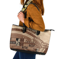 Samoa Mamanu Siapo Mocha Leather Tote Bag Tatau Malie LT7 Beige - Polynesian Pride