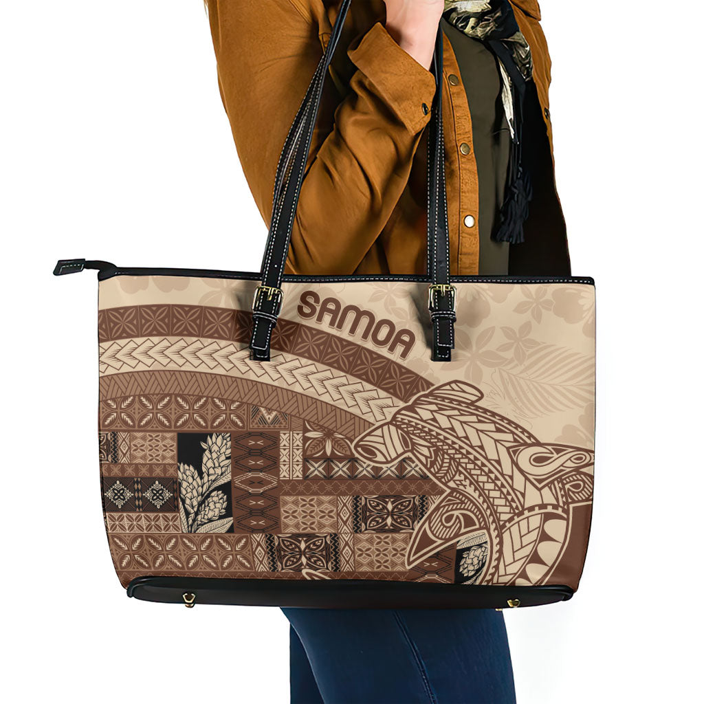 Samoa Mamanu Siapo Mocha Leather Tote Bag Tatau Malie LT7 - Polynesian Pride