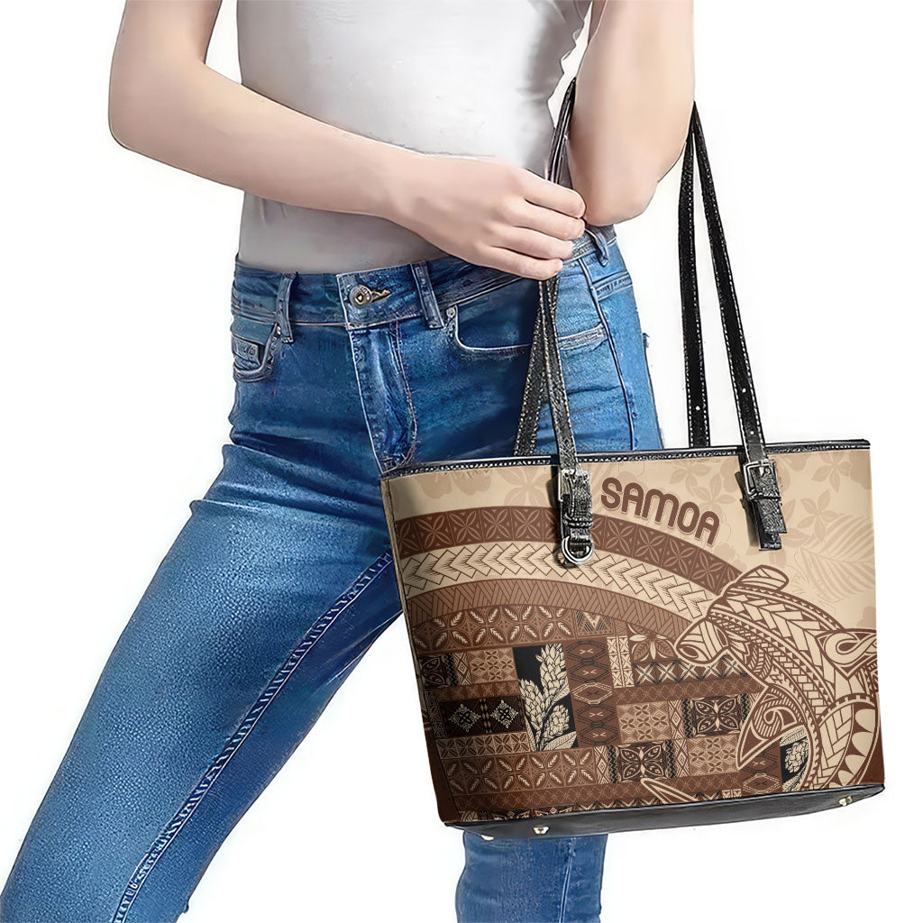 Samoa Mamanu Siapo Mocha Leather Tote Bag Tatau Malie LT7 - Polynesian Pride