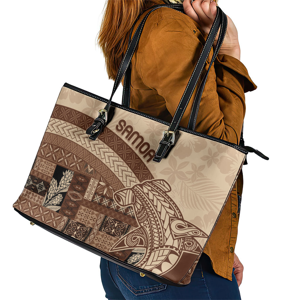 Samoa Mamanu Siapo Mocha Leather Tote Bag Tatau Malie LT7 - Polynesian Pride