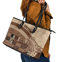 Samoa Mamanu Siapo Mocha Leather Tote Bag Tatau Malie LT7 - Polynesian Pride
