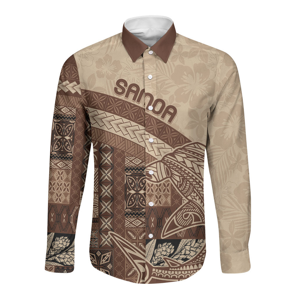 Samoa Mamanu Siapo Mocha Long Sleeve Button Shirt Tatau Malie LT7 Unisex Beige - Polynesian Pride