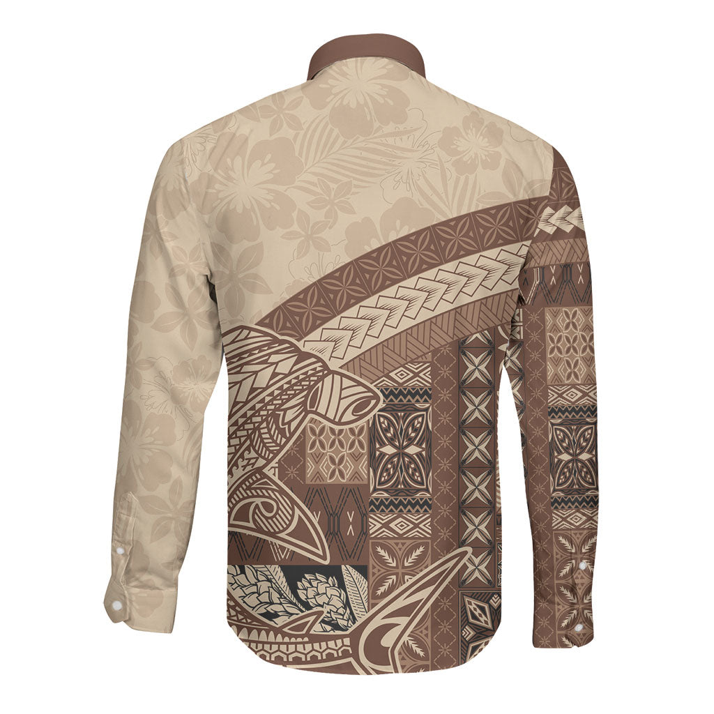 Samoa Mamanu Siapo Mocha Long Sleeve Button Shirt Tatau Malie LT7 - Polynesian Pride