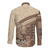 Samoa Mamanu Siapo Mocha Long Sleeve Button Shirt Tatau Malie LT7 - Polynesian Pride