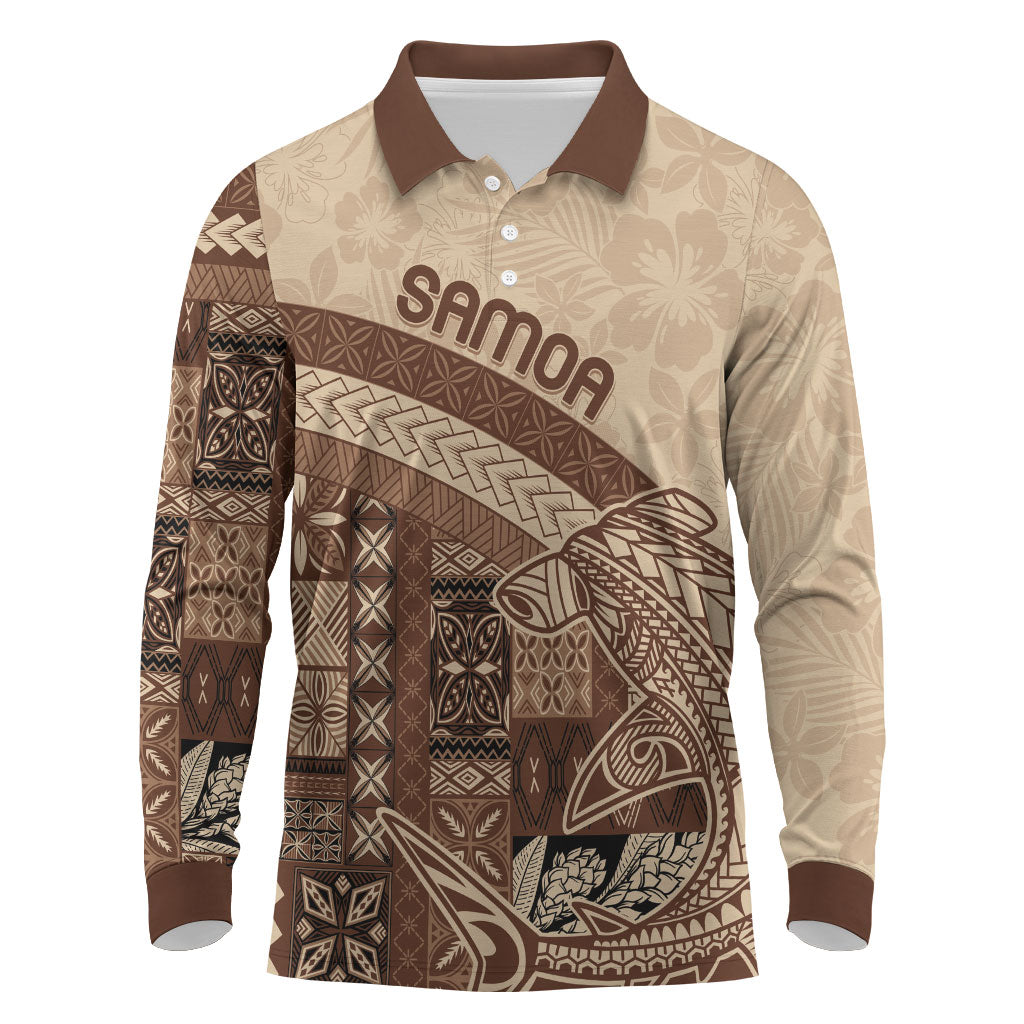 Samoa Mamanu Siapo Mocha Long Sleeve Polo Shirt Tatau Malie LT7 Beige - Polynesian Pride
