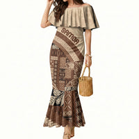 Samoa Mamanu Siapo Mocha Mermaid Dress Tatau Malie LT7 Women Beige - Polynesian Pride
