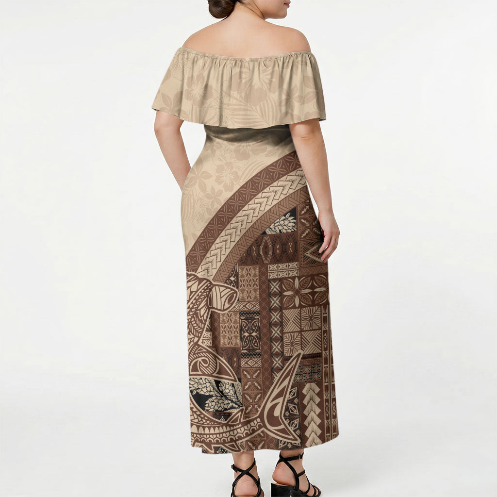 Samoa Mamanu Siapo Mocha Off Shoulder Maxi Dress Tatau Malie LT7 - Polynesian Pride