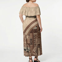 Samoa Mamanu Siapo Mocha Off Shoulder Maxi Dress Tatau Malie LT7 - Polynesian Pride