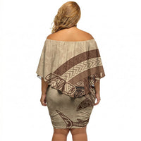 Samoa Mamanu Siapo Mocha Off Shoulder Short Dress Tatau Malie LT7 - Polynesian Pride