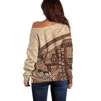 Samoa Mamanu Siapo Mocha Off Shoulder Sweater Tatau Malie LT7 - Polynesian Pride