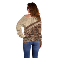 Samoa Mamanu Siapo Mocha Off Shoulder Sweater Tatau Malie LT7 - Polynesian Pride