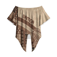 Samoa Mamanu Siapo Mocha Off Shoulder Wrap Waist Top Tatau Malie LT7 Beige - Polynesian Pride