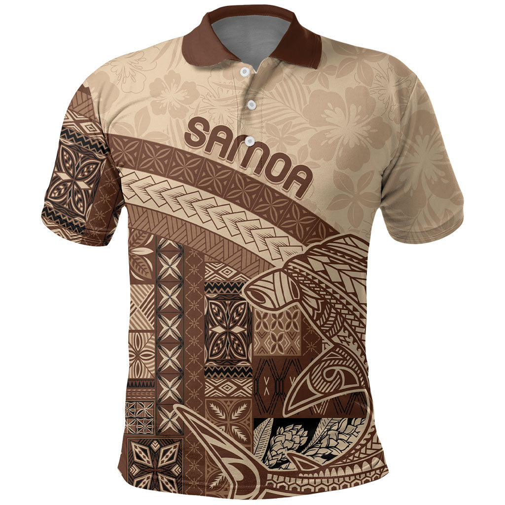Samoa Mamanu Siapo Mocha Polo Shirt Tatau Malie LT7 Beige - Polynesian Pride