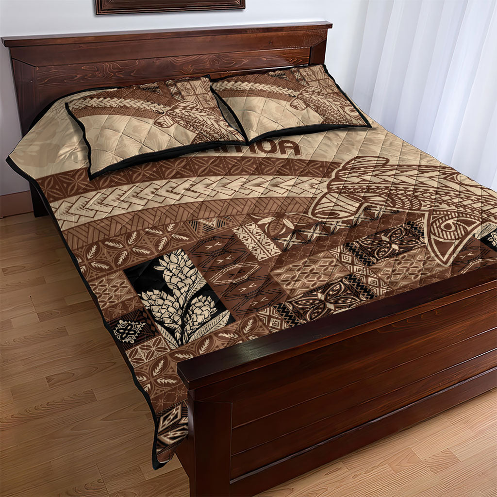 Samoa Mamanu Siapo Mocha Quilt Bed Set Tatau Malie LT7 - Polynesian Pride