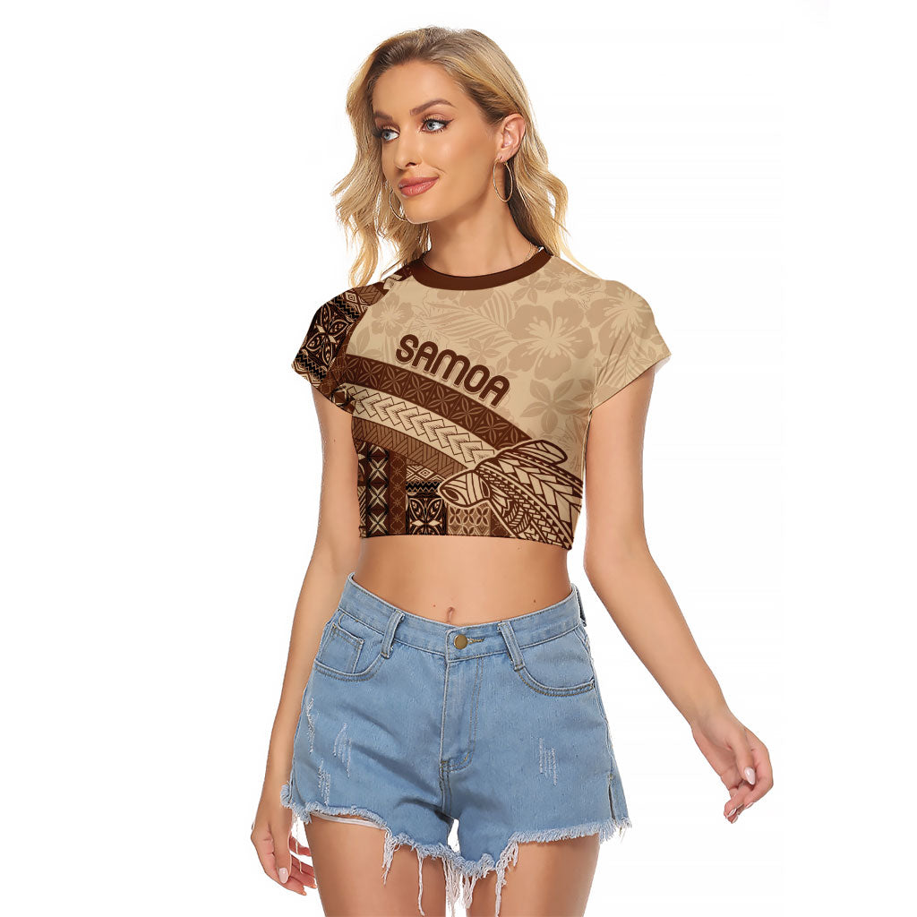 Samoa Mamanu Siapo Mocha Raglan Cropped T Shirt Tatau Malie LT7 Female Beige - Polynesian Pride