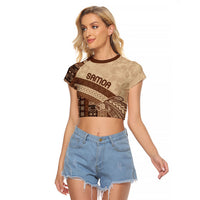 Samoa Mamanu Siapo Mocha Raglan Cropped T Shirt Tatau Malie LT7 Female Beige - Polynesian Pride