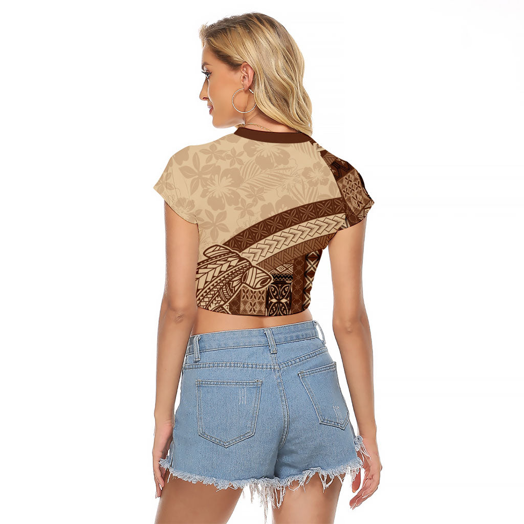 Samoa Mamanu Siapo Mocha Raglan Cropped T Shirt Tatau Malie LT7 - Polynesian Pride