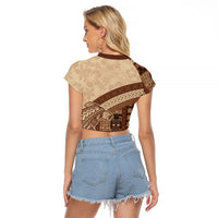 Samoa Mamanu Siapo Mocha Raglan Cropped T Shirt Tatau Malie LT7 - Polynesian Pride