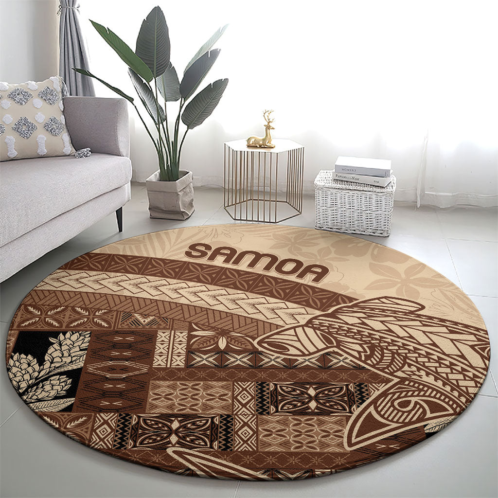 Samoa Mamanu Siapo Mocha Round Carpet Tatau Malie LT7 - Polynesian Pride