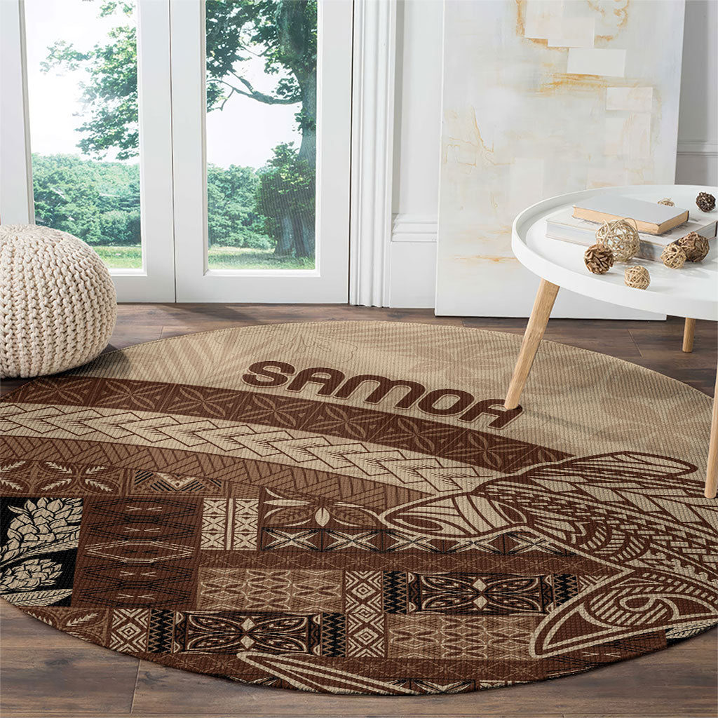 Samoa Mamanu Siapo Mocha Round Carpet Tatau Malie LT7 - Polynesian Pride