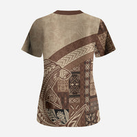 Samoa Mamanu Siapo Mocha Scrub Top Tatau Malie LT7 - Polynesian Pride