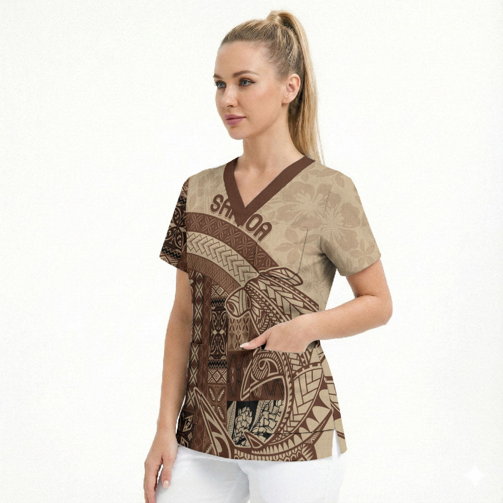 Samoa Mamanu Siapo Mocha Scrub Top Tatau Malie LT7 - Polynesian Pride