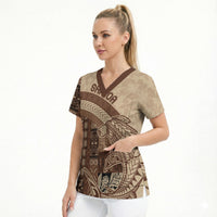 Samoa Mamanu Siapo Mocha Scrub Top Tatau Malie LT7 - Polynesian Pride