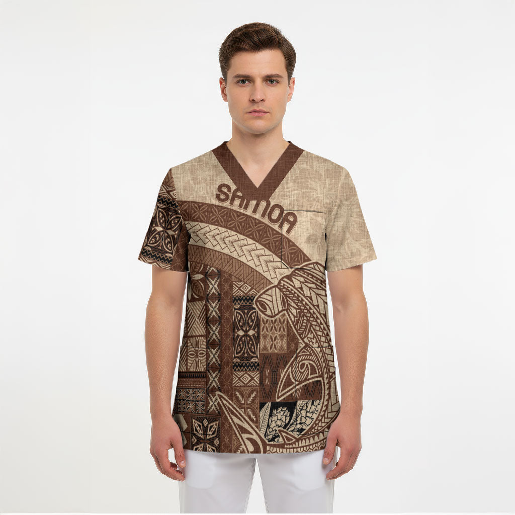 Samoa Mamanu Siapo Mocha Scrub Top Tatau Malie LT7 - Polynesian Pride