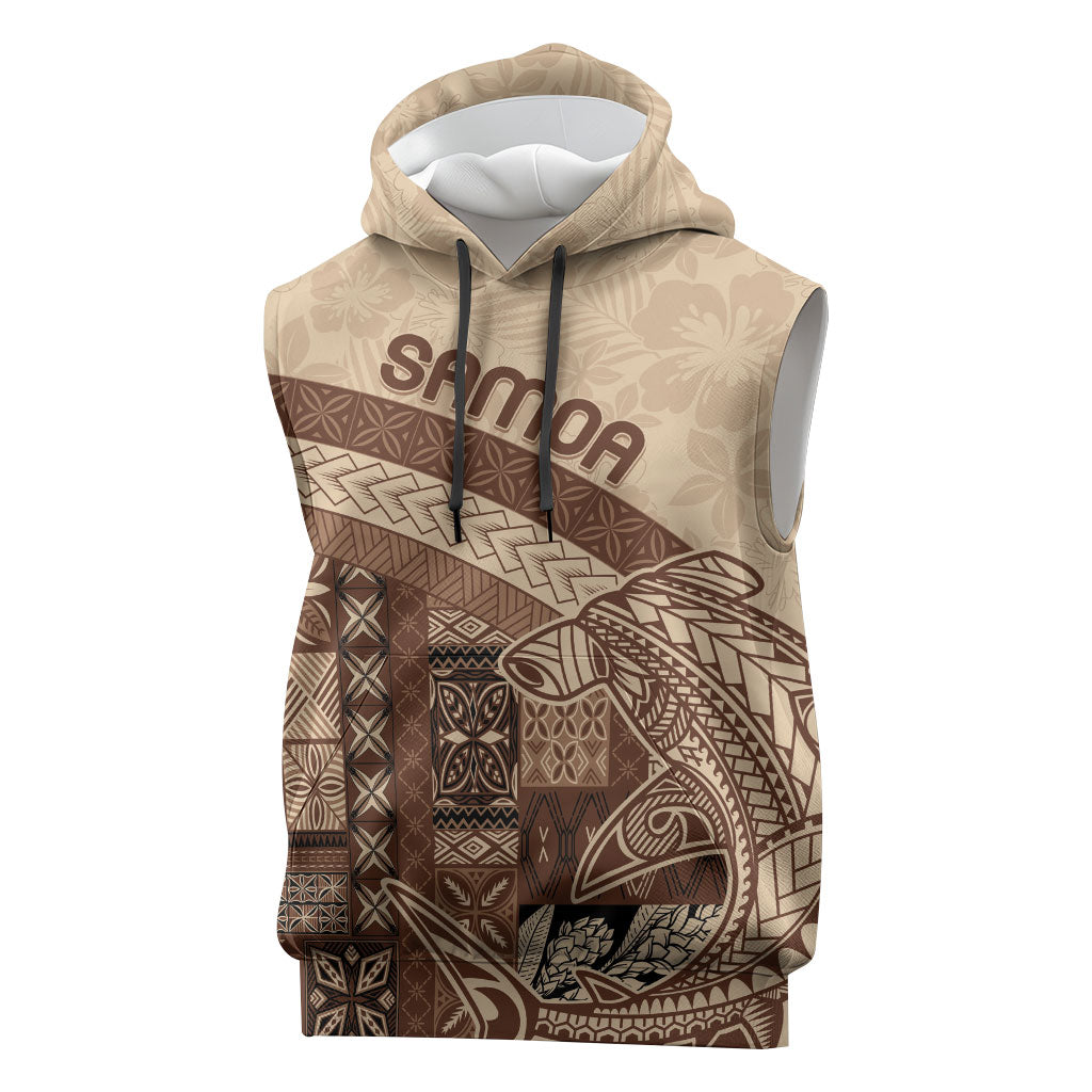 Samoa Mamanu Siapo Mocha Sleeveless Hoodie Tatau Malie LT7 Beige - Polynesian Pride