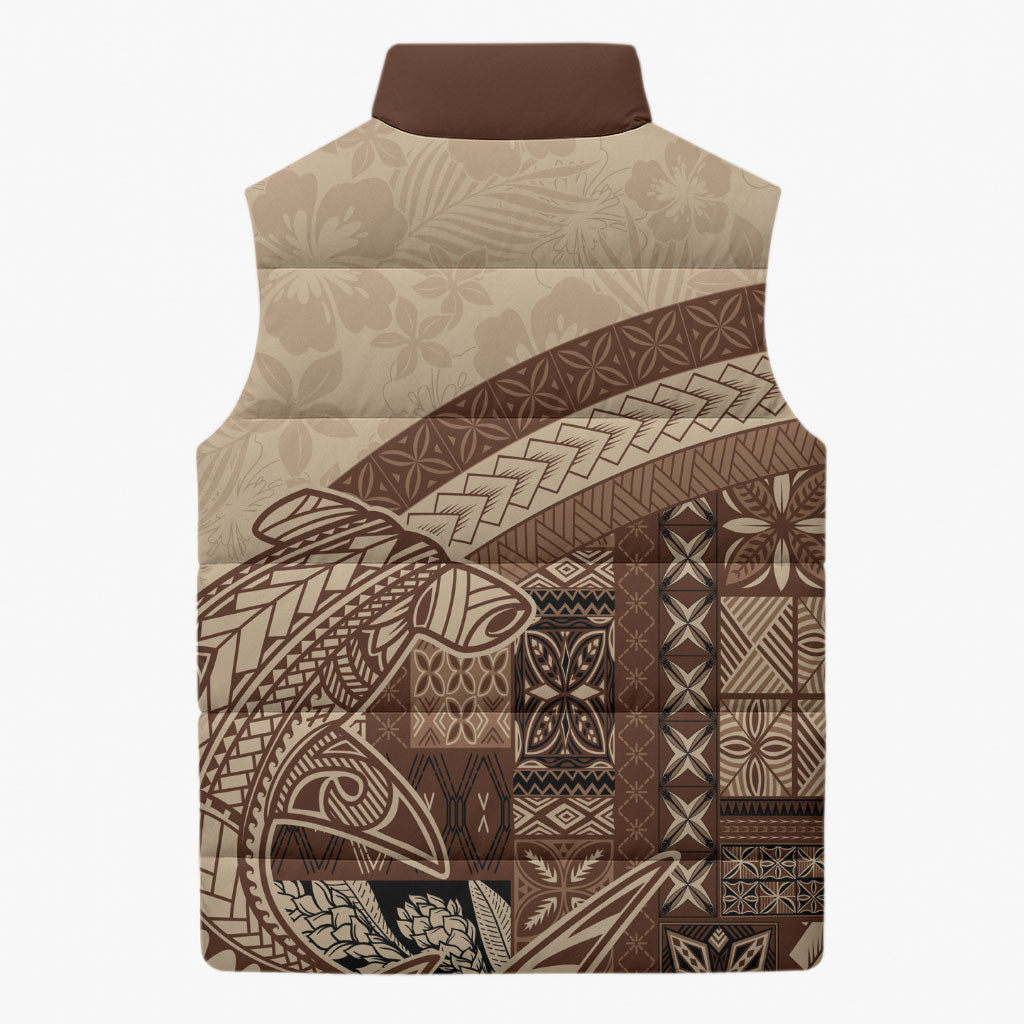 Samoa Mamanu Siapo Mocha Sleeveless Puffer Jacket Tatau Malie LT7 - Polynesian Pride