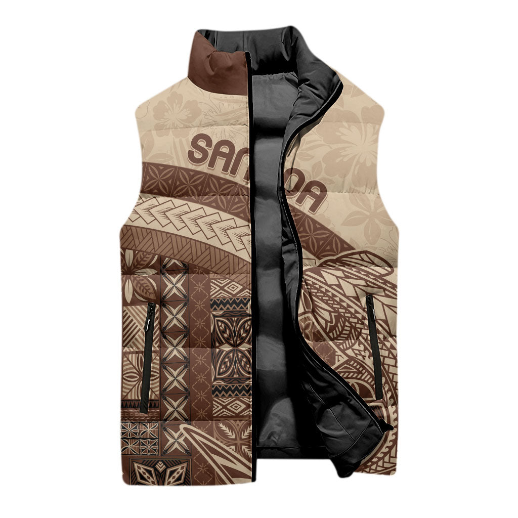 Samoa Mamanu Siapo Mocha Sleeveless Puffer Jacket Tatau Malie LT7 - Polynesian Pride