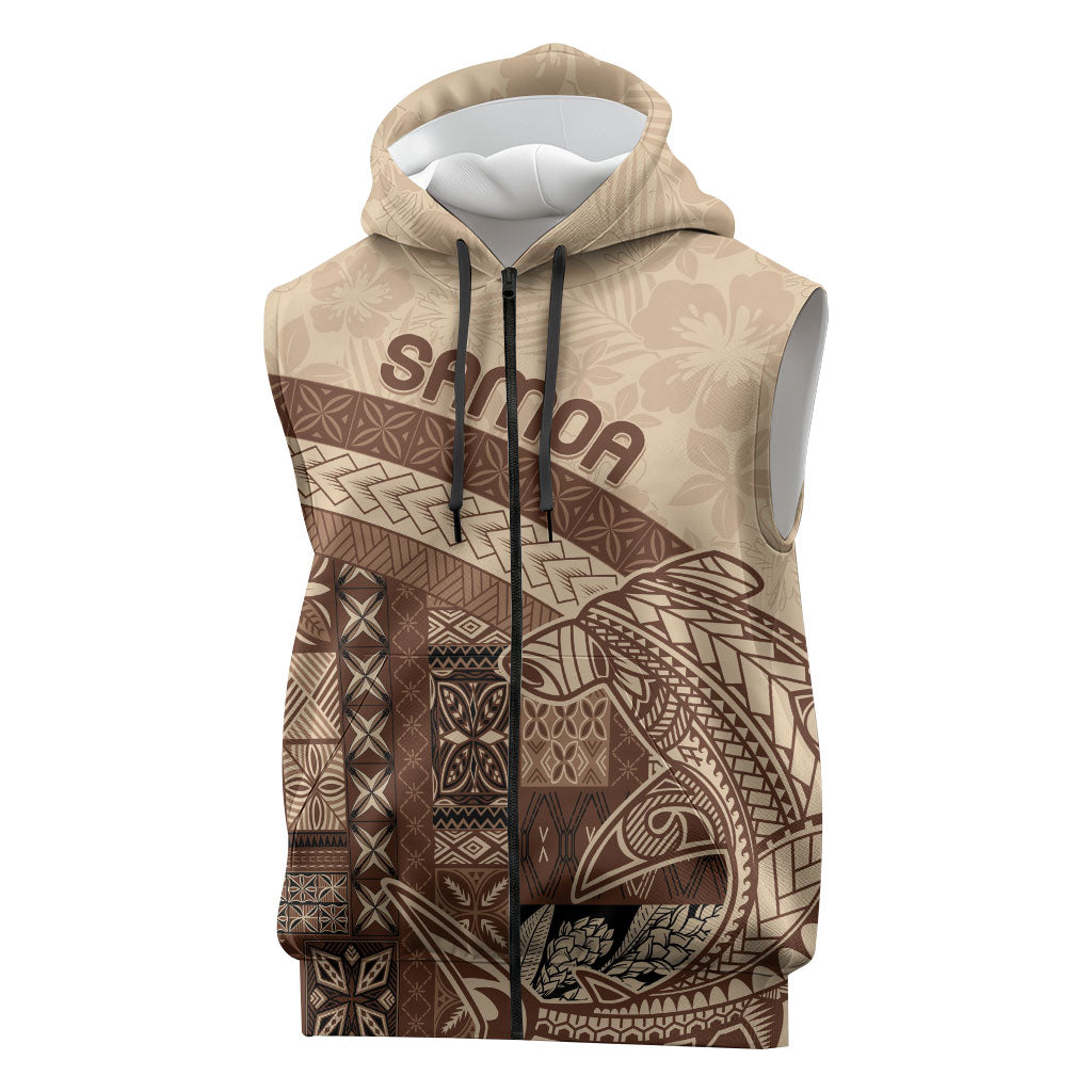 Samoa Mamanu Siapo Mocha Sleeveless Zip Hoodie Tatau Malie LT7 Beige - Polynesian Pride