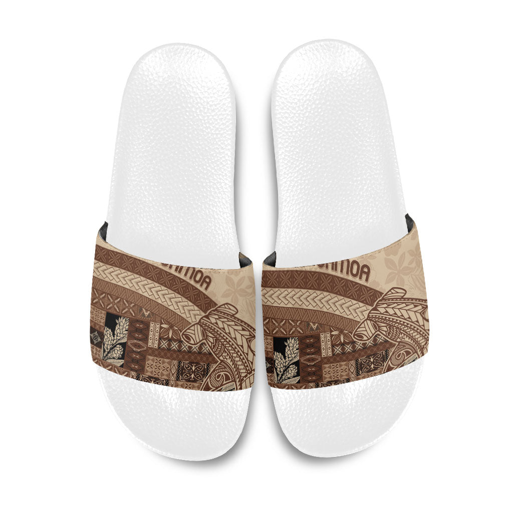 Samoa Mamanu Siapo Mocha Slide Sandals Tatau Malie LT7 Beige - Polynesian Pride