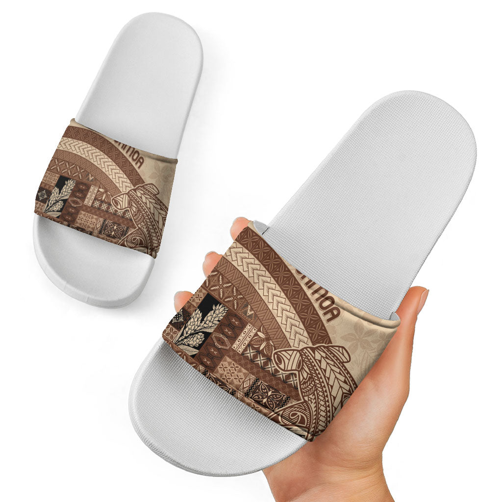 Samoa Mamanu Siapo Mocha Slide Sandals Tatau Malie LT7 - Polynesian Pride
