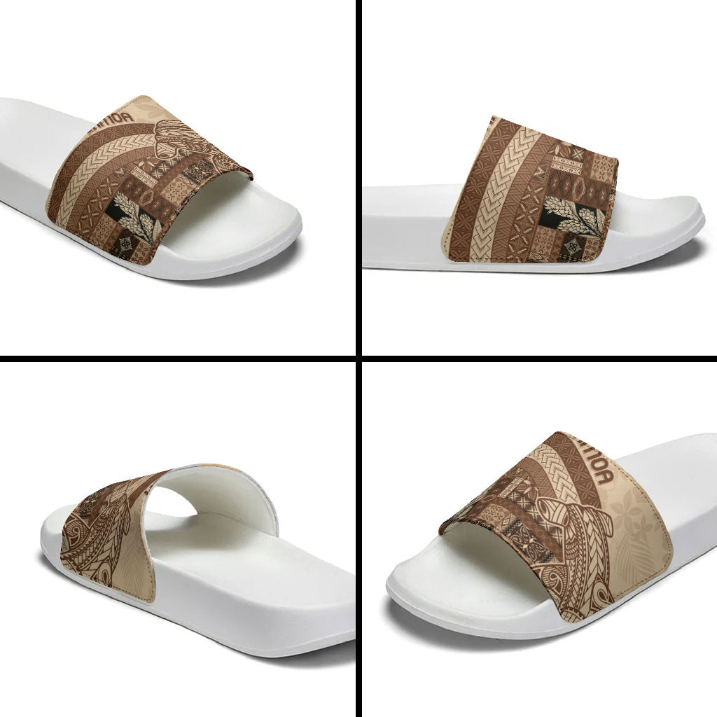 Samoa Mamanu Siapo Mocha Slide Sandals Tatau Malie LT7 - Polynesian Pride