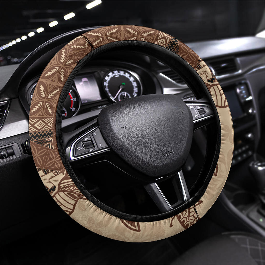 Samoa Mamanu Siapo Mocha Steering Wheel Cover Tatau Malie LT7 Universal Fit Beige - Polynesian Pride