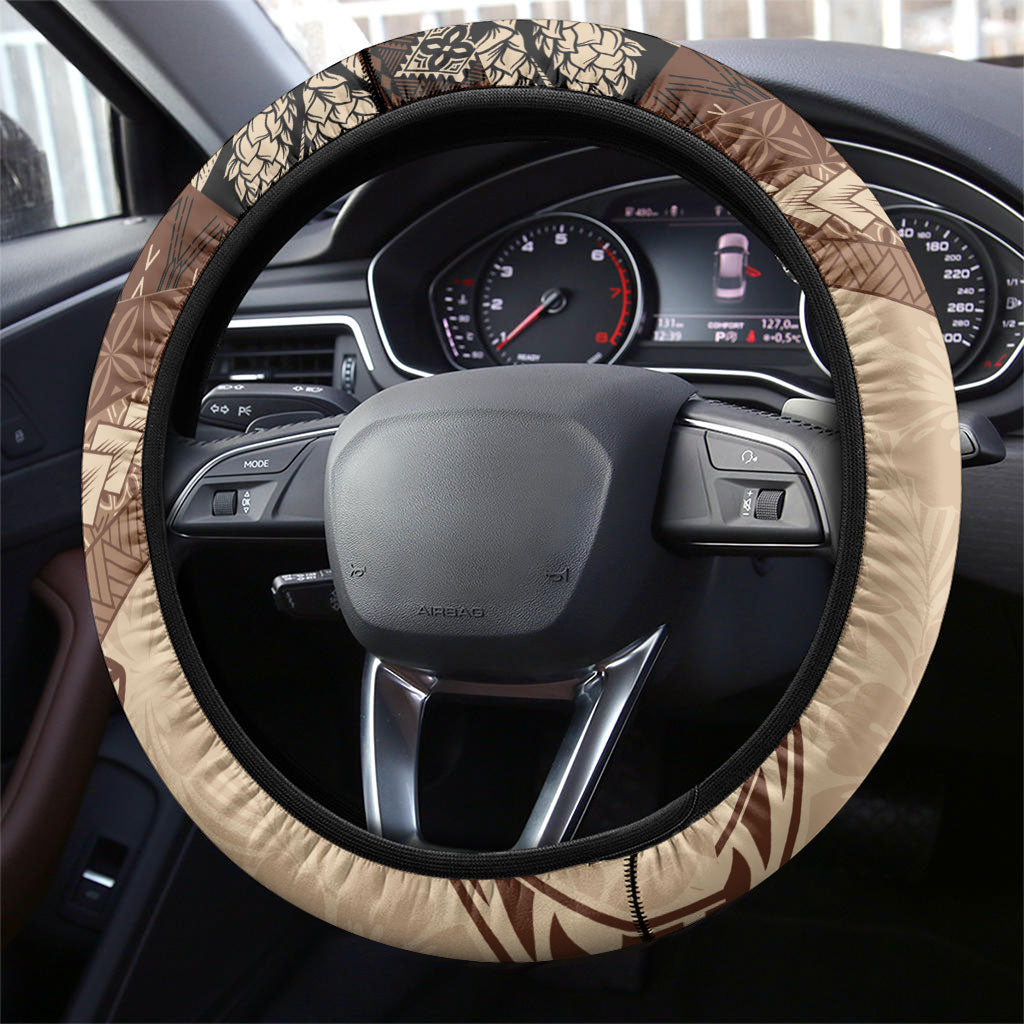 Samoa Mamanu Siapo Mocha Steering Wheel Cover Tatau Malie LT7 - Polynesian Pride
