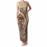 Samoa Mamanu Siapo Mocha Tank Maxi Dress Tatau Malie LT7 Women Beige - Polynesian Pride