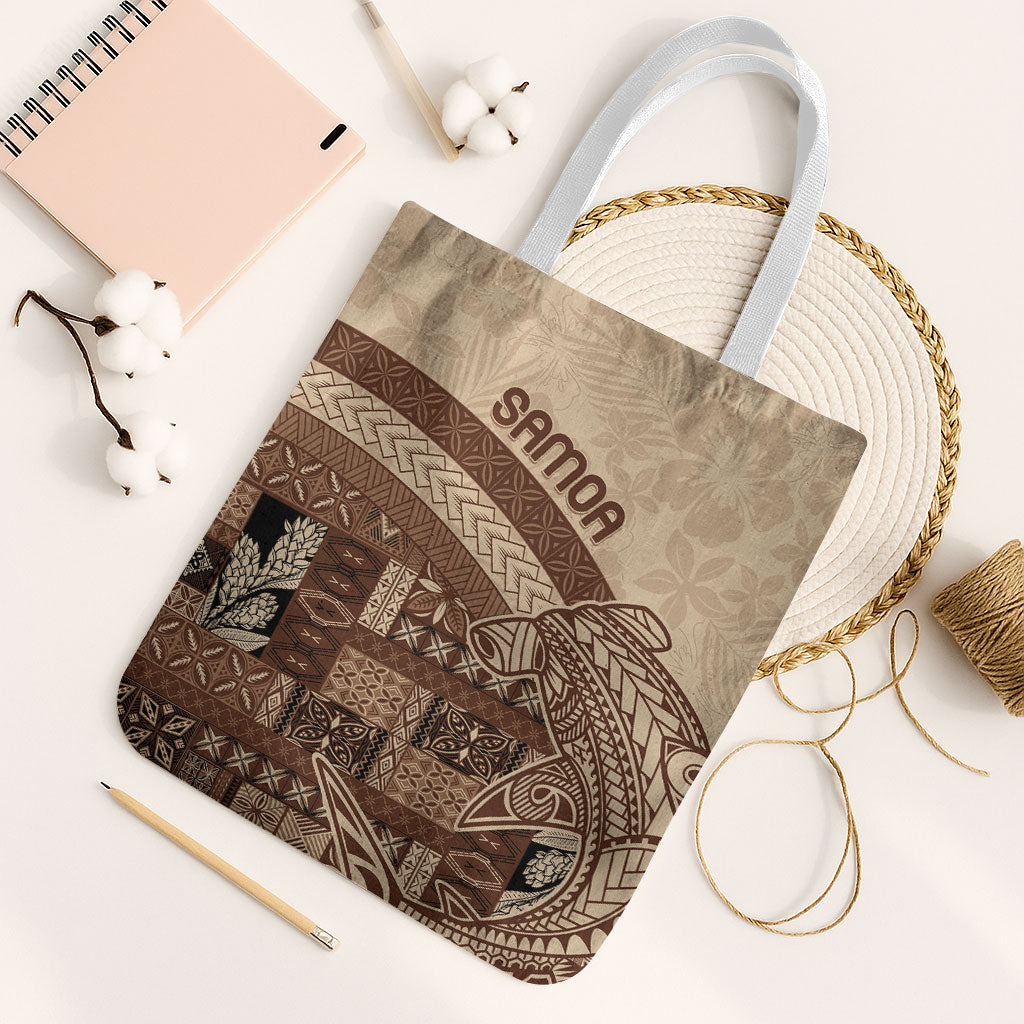 Samoa Mamanu Siapo Mocha Tote Bag Tatau Malie LT7 White Strap One Size Beige - Polynesian Pride